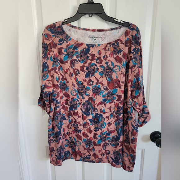 Gloria Vanderbilt Tops - Gloria Vanderbilt Women’s 2X Fading Rose Bella Floral Print Top Pink Multicolor